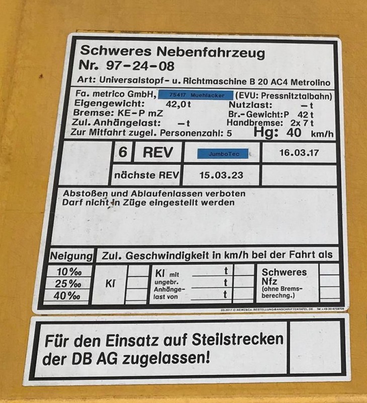Matisa B20AC4 Metico (2018-11-05 Überhern Allemagne) (3.jpg (249.5 Kio) Vu 2057 fois Matisa B20AC4 Metico (2018-11-05 Überhern Allemagne) (3.jpg